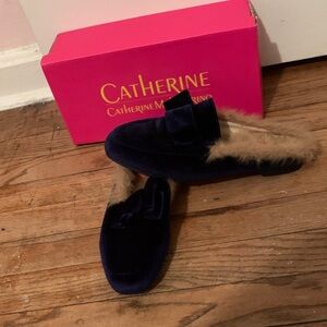 Catherine Malandrino Navy Velvet Slippers